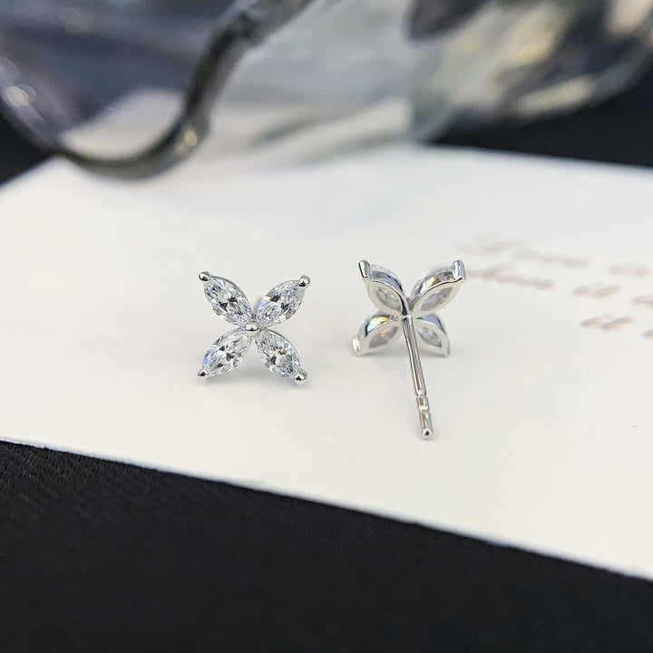Wear a Bloom — Marquise Diamond Flower Studs · Silver or Gold