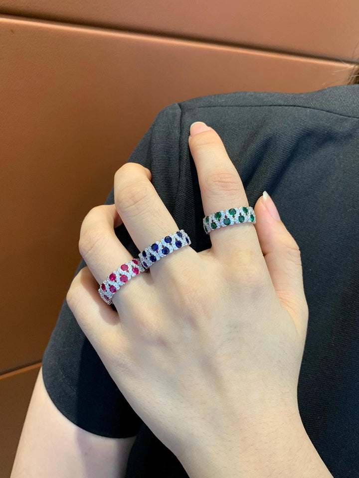 Every Color of Love — Ruby, Sapphire & Emerald Eternity Band