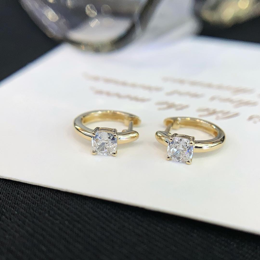 The Fine Jewellery Huggie — Cushion Diamond Hoops · Minimal Gold CVD