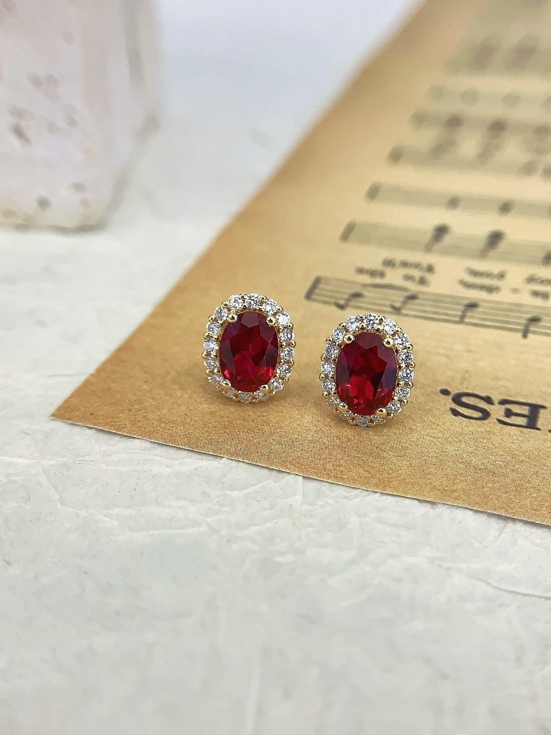 The Bridal Stud — Diamond Cluster Earrings · 14K Gold Wide Band