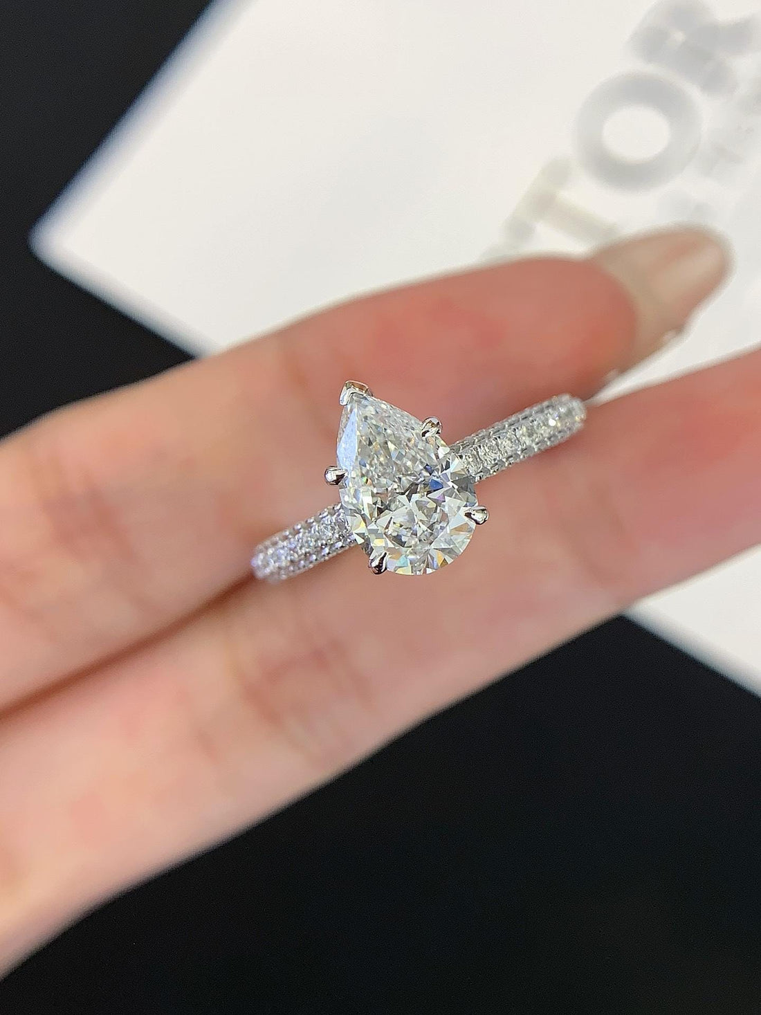 Teardrop Brilliance — Pear Diamond Ring · 14K White Gold Pavé Band