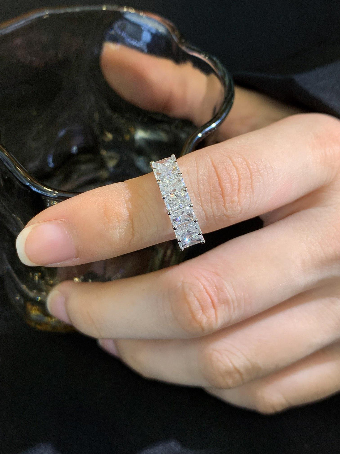 The Band That Needs No Ring — Emerald Cut Eternity Band · 14K White Gold