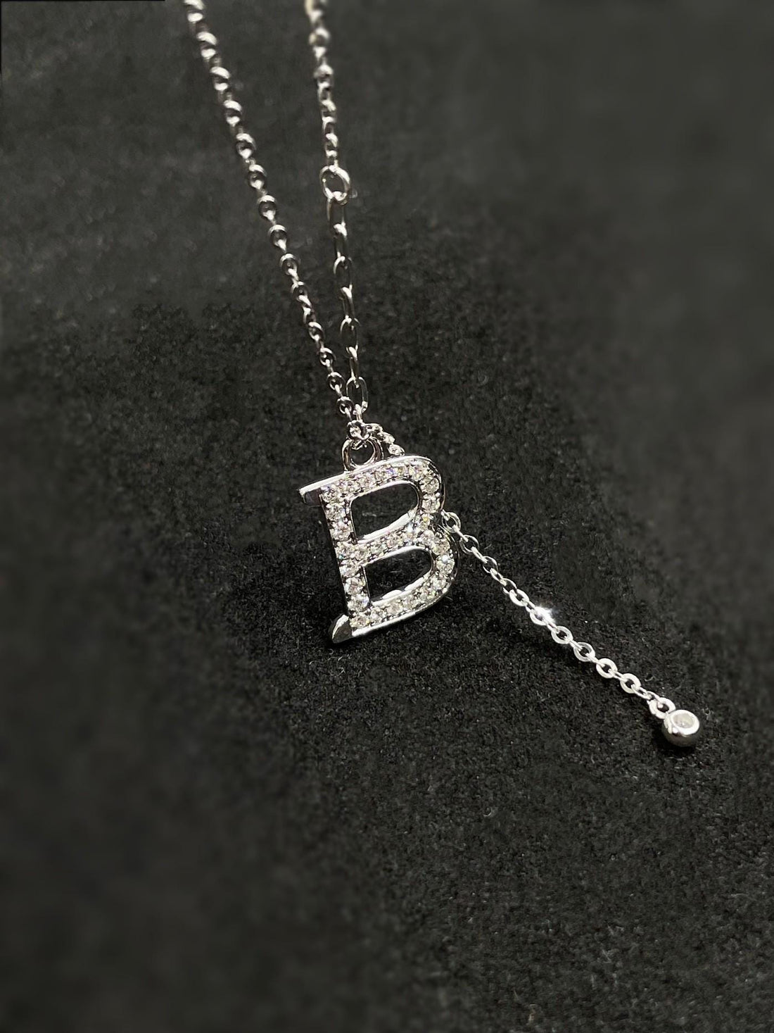 B, Beautifully Set — Diamond Lariat Initial B Necklace · Minimal