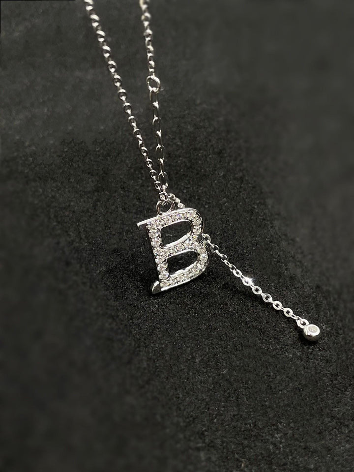 B, Beautifully Set — Diamond Lariat Initial B Necklace · Minimal
