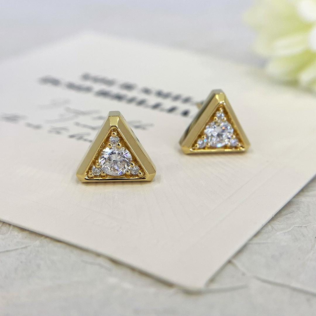 Three Points of Brilliant — Triangle Diamond Studs · Gold Geometric