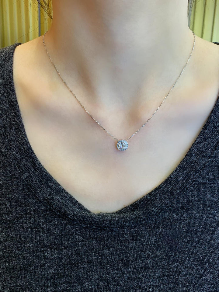 Bridal Minimal — Diamond Halo Pendant Necklace · Silver