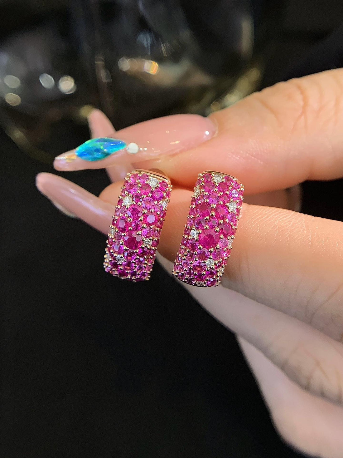 The Statement Hoop — Pink Sapphire Pavé Hoops · Diamond Accent, Gold
