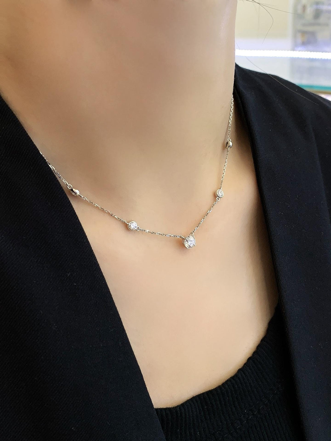 Stations of Brilliance — Moissanite Station Necklace · Sterling Silver