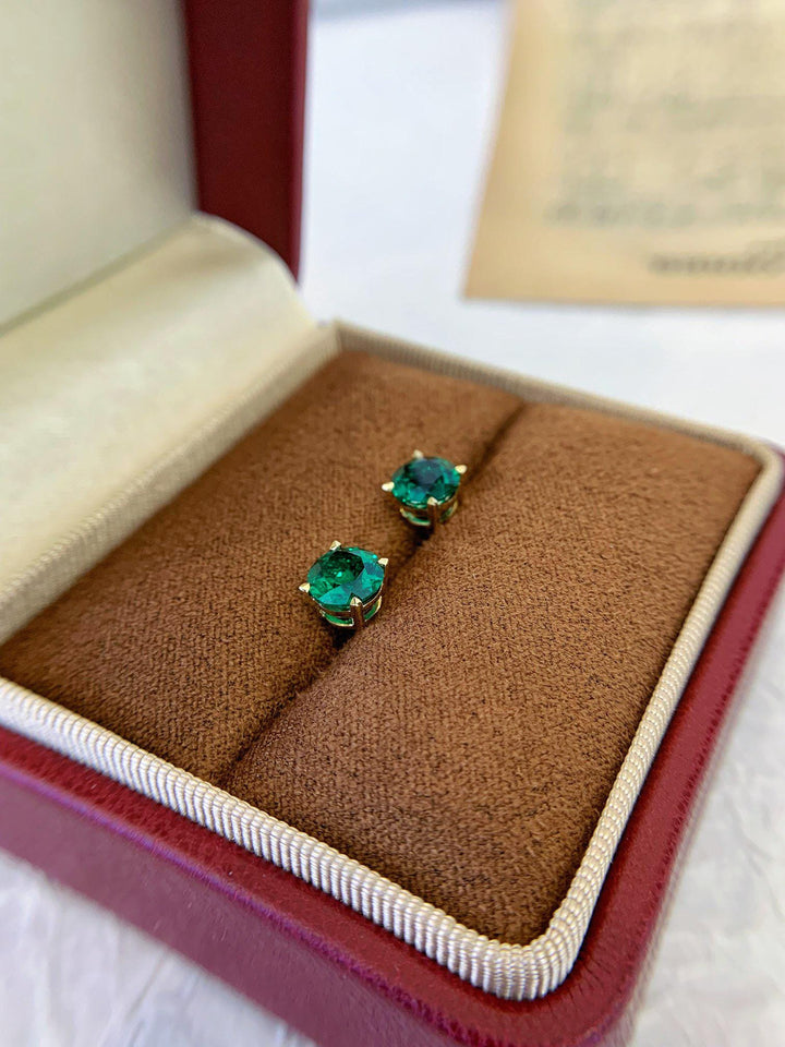 Green Is the New Diamond — Round Lab Emerald Studs · 925 Silver