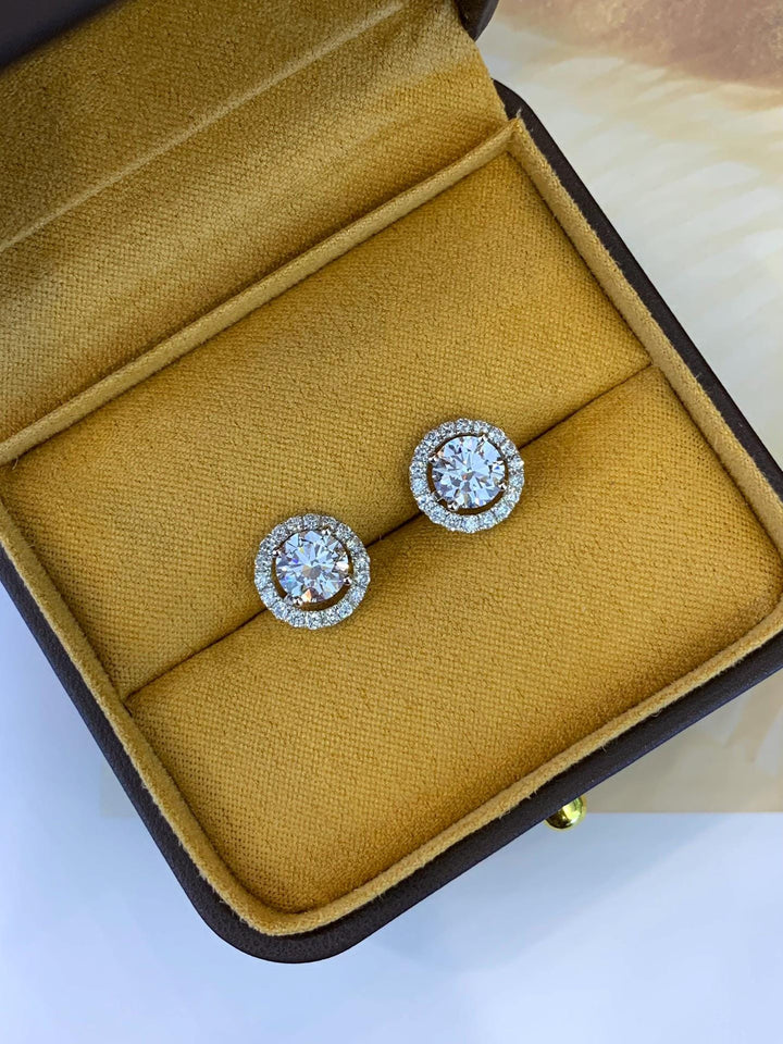 Classic Brilliant — Diamond Halo Studs · 925 Silver