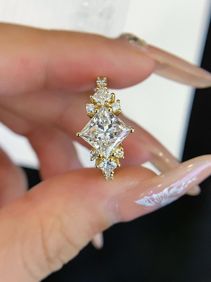 Squared Off and Stunning — Princess Diamond Vintage Halo Ring · Yellow Gold