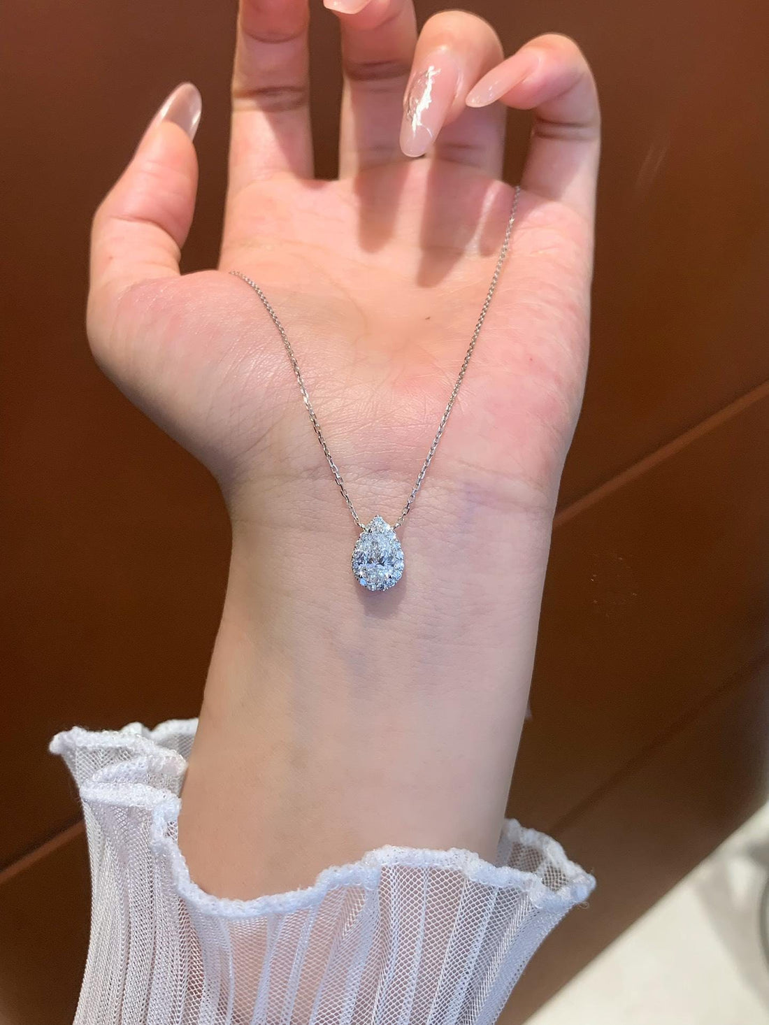 The Wedding Pendant — Pear Diamond Halo Necklace · White Gold Bridal