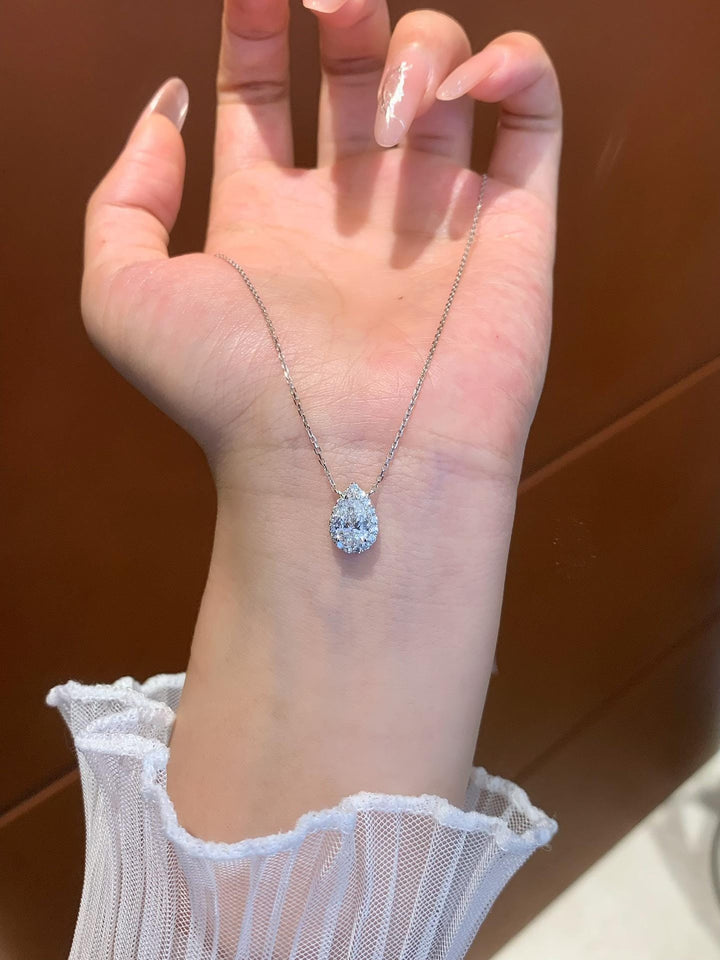The Wedding Pendant — Pear Diamond Halo Necklace · White Gold Bridal