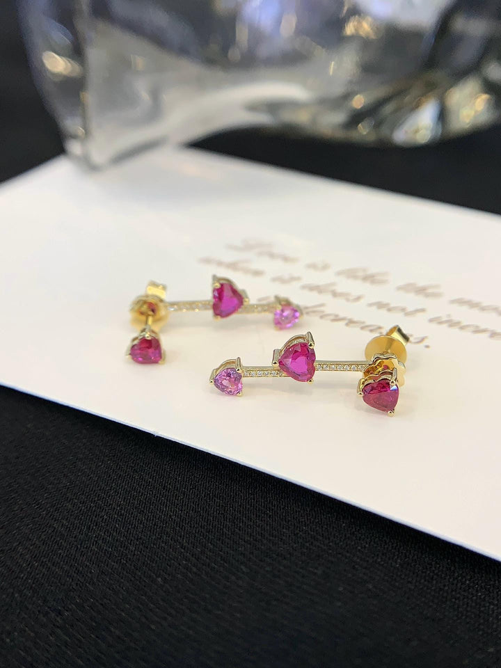 Drop in Love — Pink Sapphire Heart Drop Earrings · Silver, Gold Finish