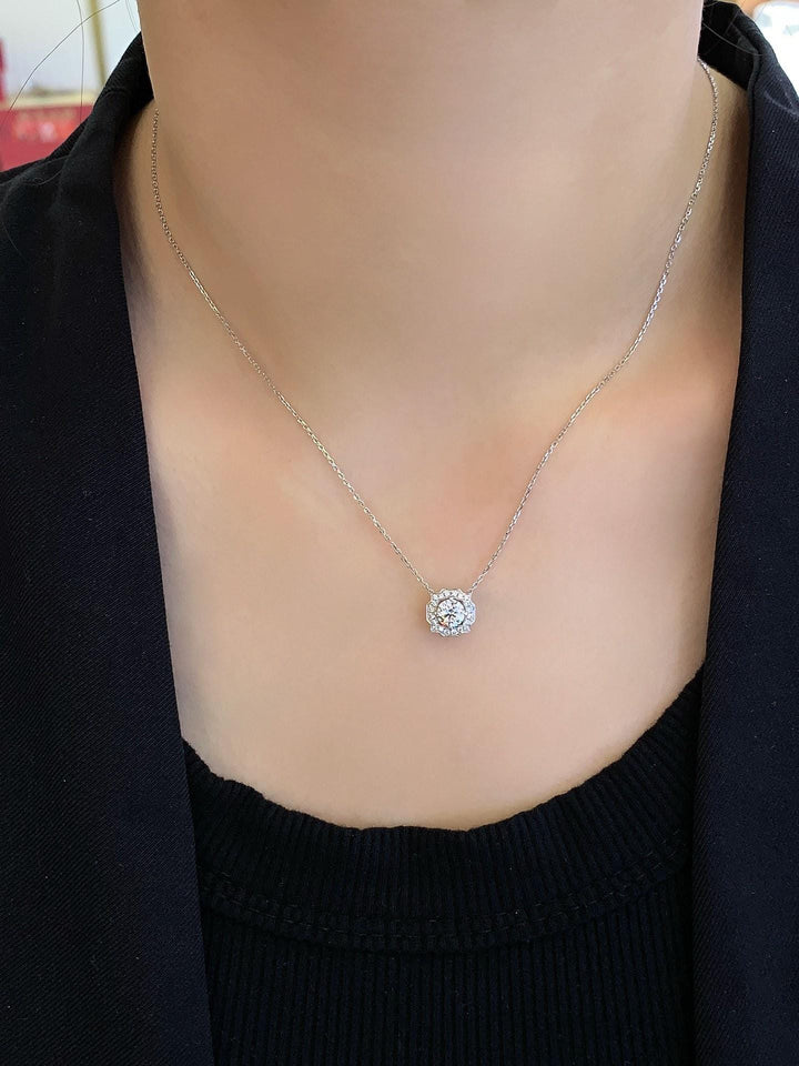 A Flower at the Collarbone — Floral Halo Diamond Pendant · Sterling Silver