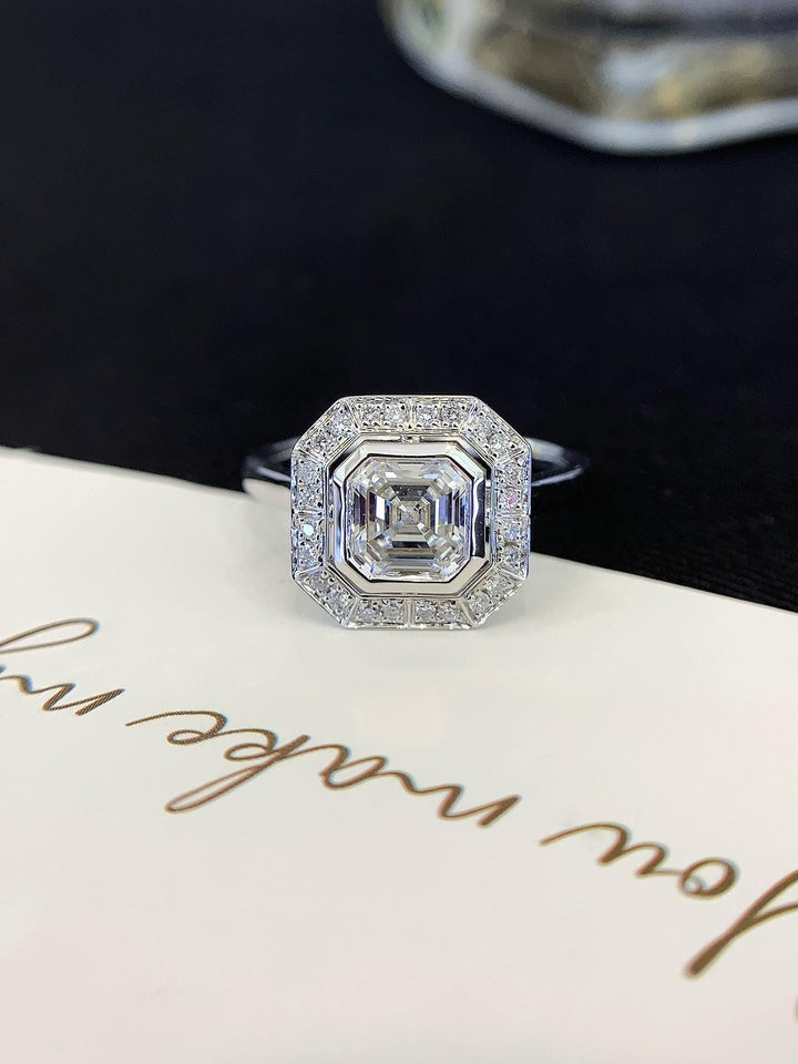 Art Deco Soul, Modern Diamond — Asscher Halo Ring · 14K White Gold