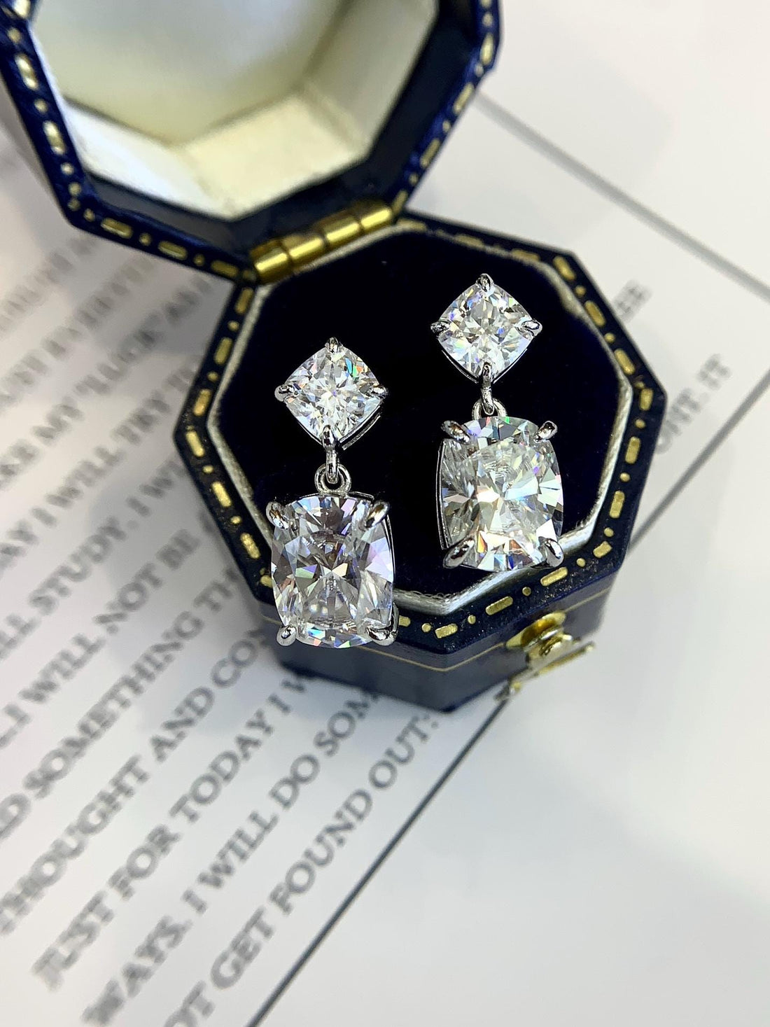 Cushion Drop, Silver Set — Lab Diamond Dangle Earrings · Bridal