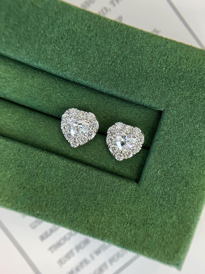 Love, in Earring Form — Heart Diamond Halo Studs · Romantic Gift