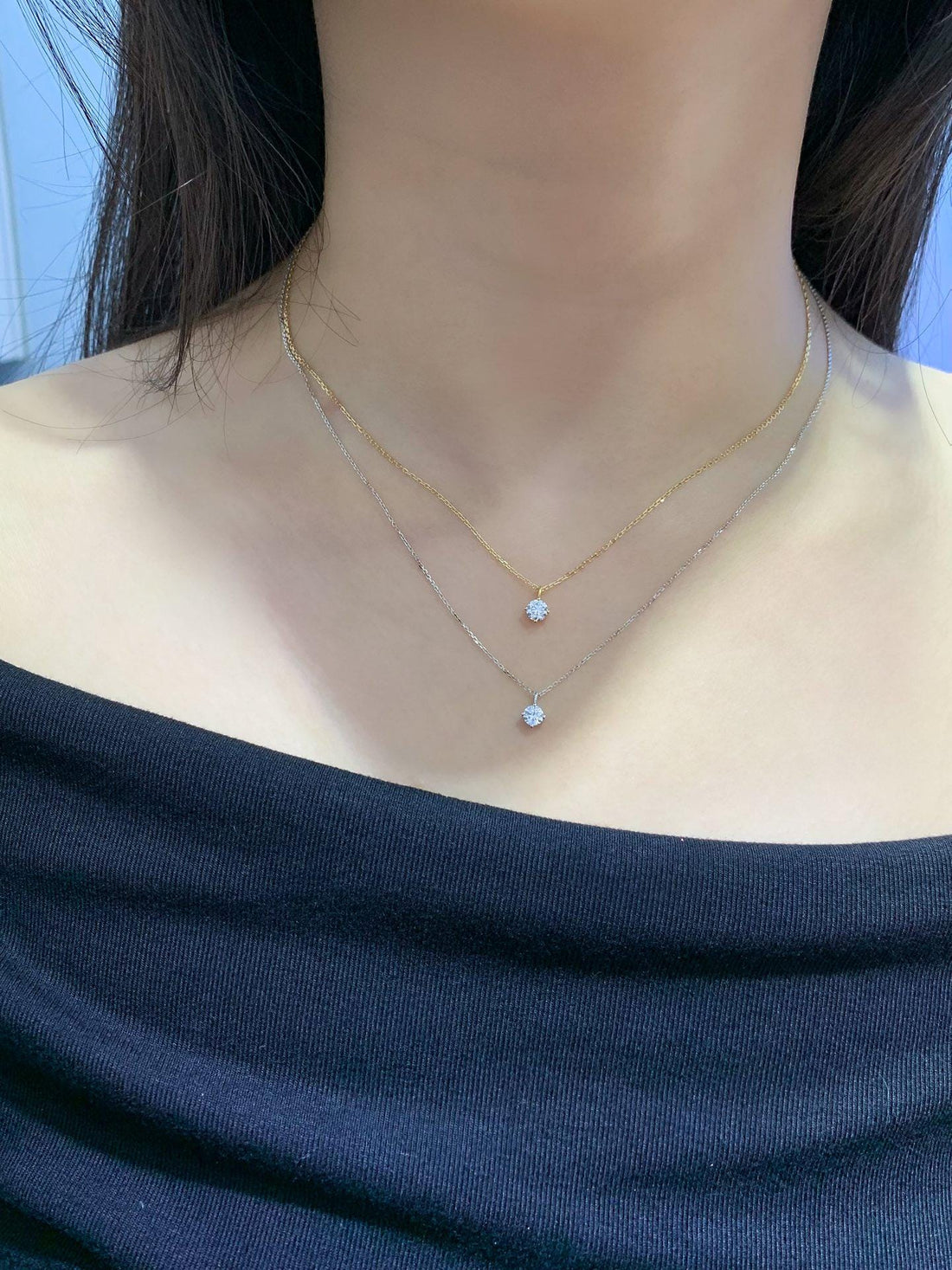 Two Metals, One Moment — Layered Diamond Pendant · Gold & Silver