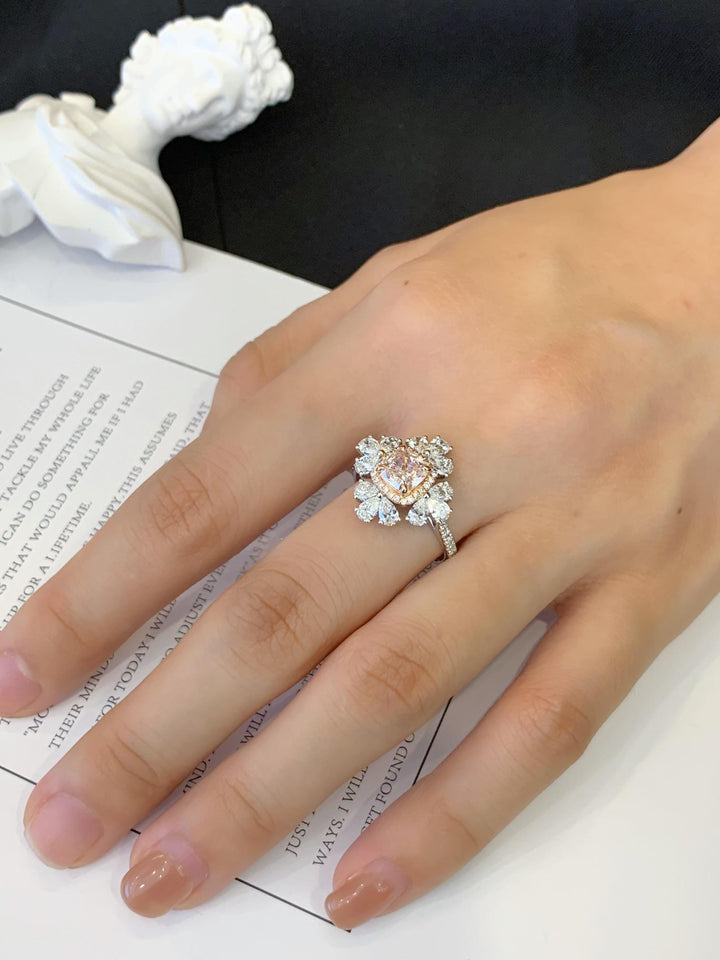Pink Blooms — Floral Pink Diamond Cluster Ring · Rose Gold