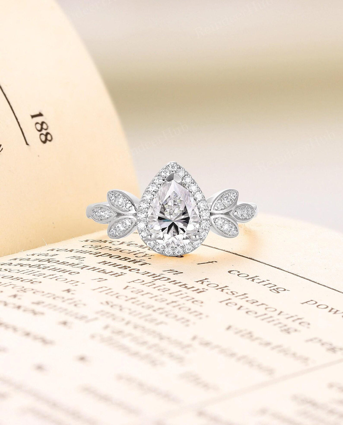 Nature Said Yes — Pear Diamond Leaf Halo Ring · White Gold