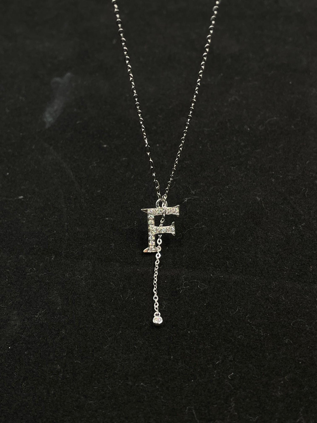 F, Quietly Brilliant — Diamond Accent Initial Pendant · Silver Tone