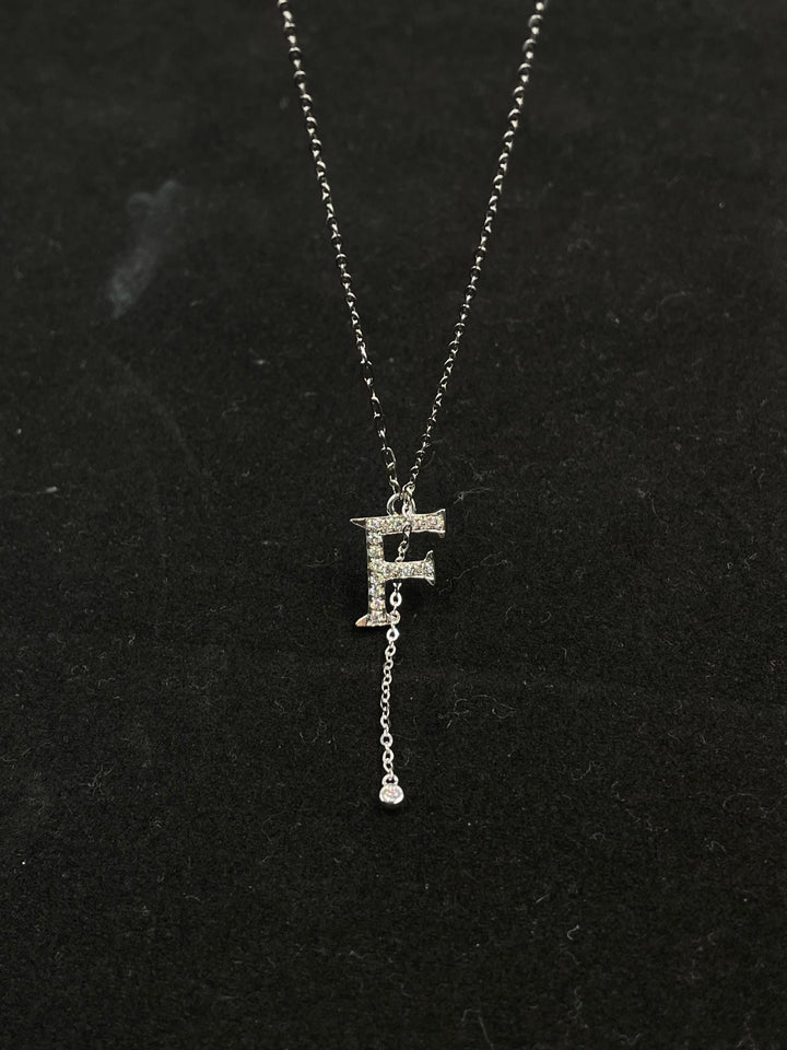 F, Quietly Brilliant — Diamond Accent Initial Pendant · Silver Tone