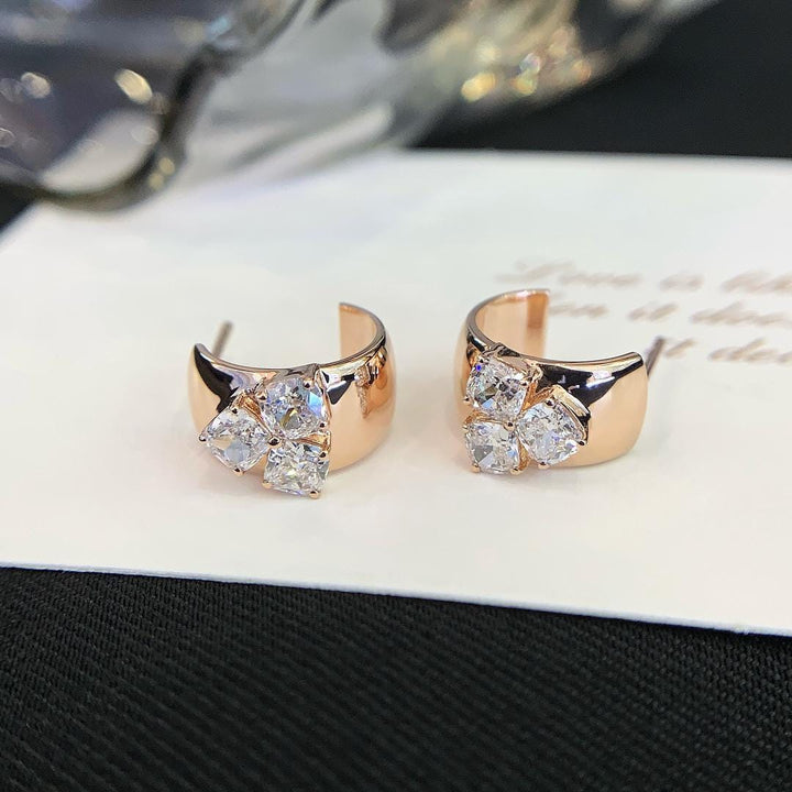 Blush and Brilliant — Diamond Cluster Studs · Rose Gold Wide Band