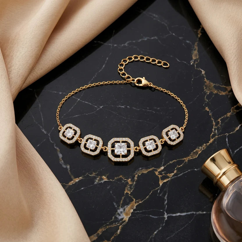 Elegant Gold Geometric Diamond Bracelet for Women