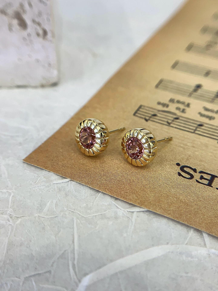 Catch the Light — Pink CZ Sunburst Studs · Vintage Gold