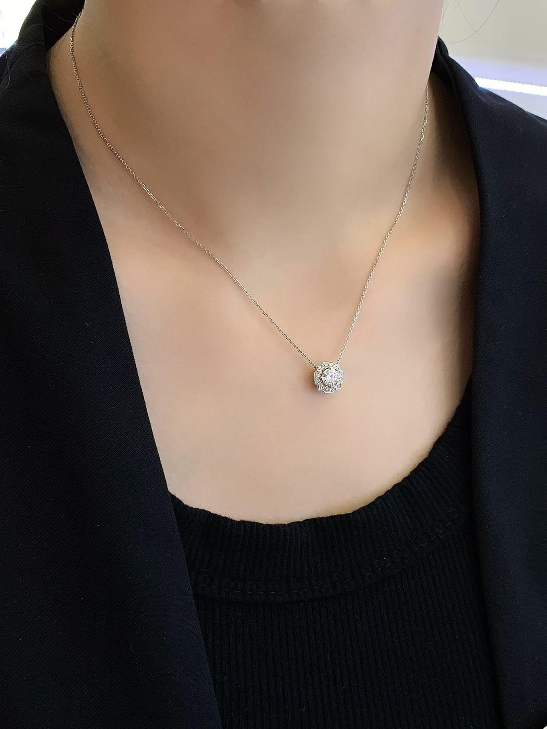 Bridal Vintage Glow — Moissanite Halo Pendant · 925 Silver or 14K Gold