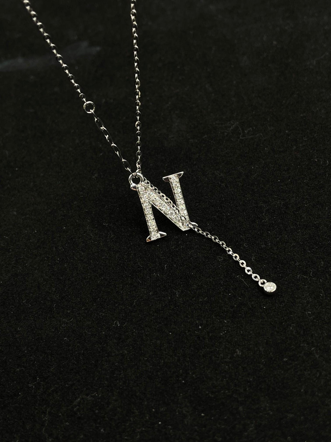 N, Worn With Intention — Diamond Lariat Initial Necklace · Minimal