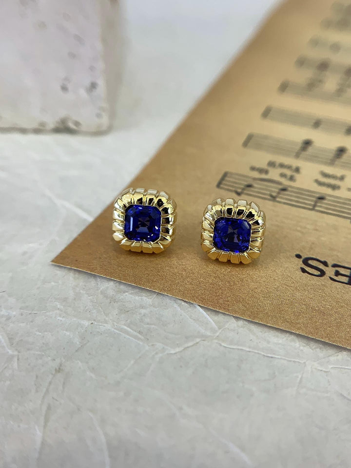 Vintage Blue — Cushion Sapphire Studs · Vintage Gold-Plated Silver