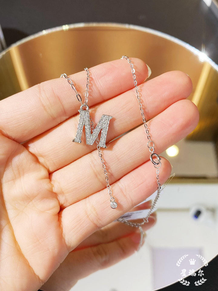 M, Made Personal — Diamond Accent Initial Necklace · Silver