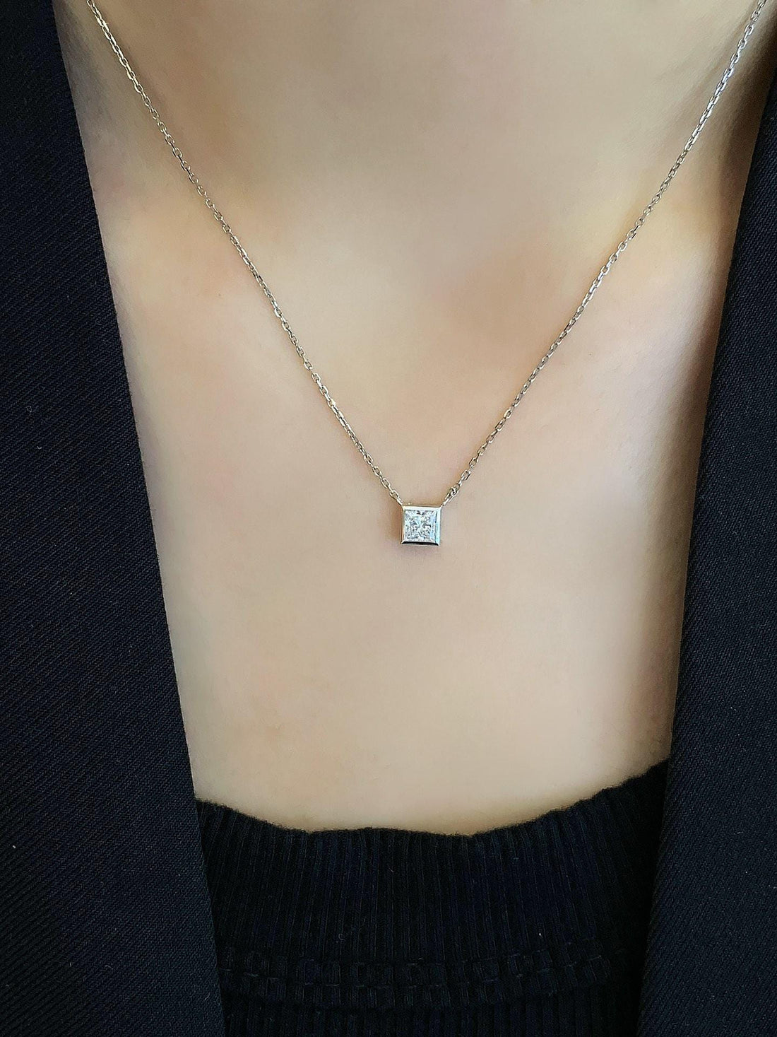 The Square That Stays — Princess Diamond Pendant · 925 Silver Minimalist