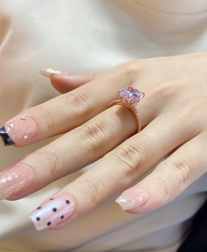 The Secret Sparkle — Oval Pink Diamond Ring · Rose Gold Hidden Halo Pavé