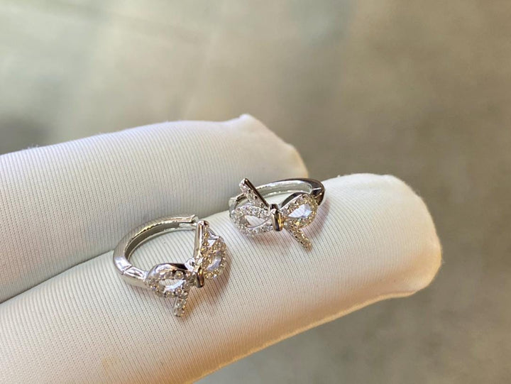The Bow Hoop — Dainty CZ Bow Earrings · Silver or Gold