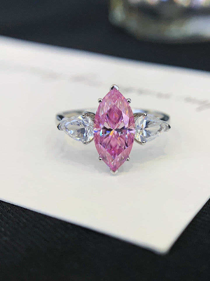 Past, Present, Forever — in Pink — Pink Marquise Three Stone Ring
