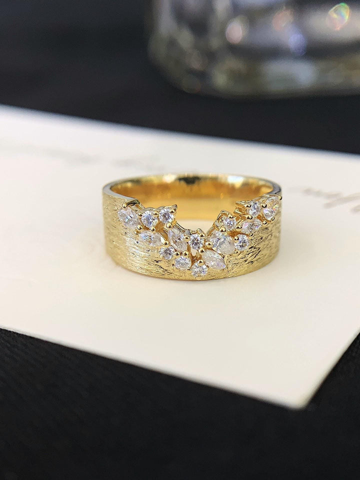 Textured Gold, Quiet Diamonds — Diamond Band Ring · Minimalist Anniversary