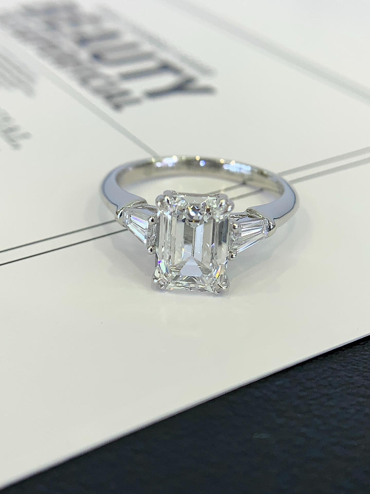 The Architect's Engagement Ring — Emerald Cut with Baguette Sides · 14K White Gold