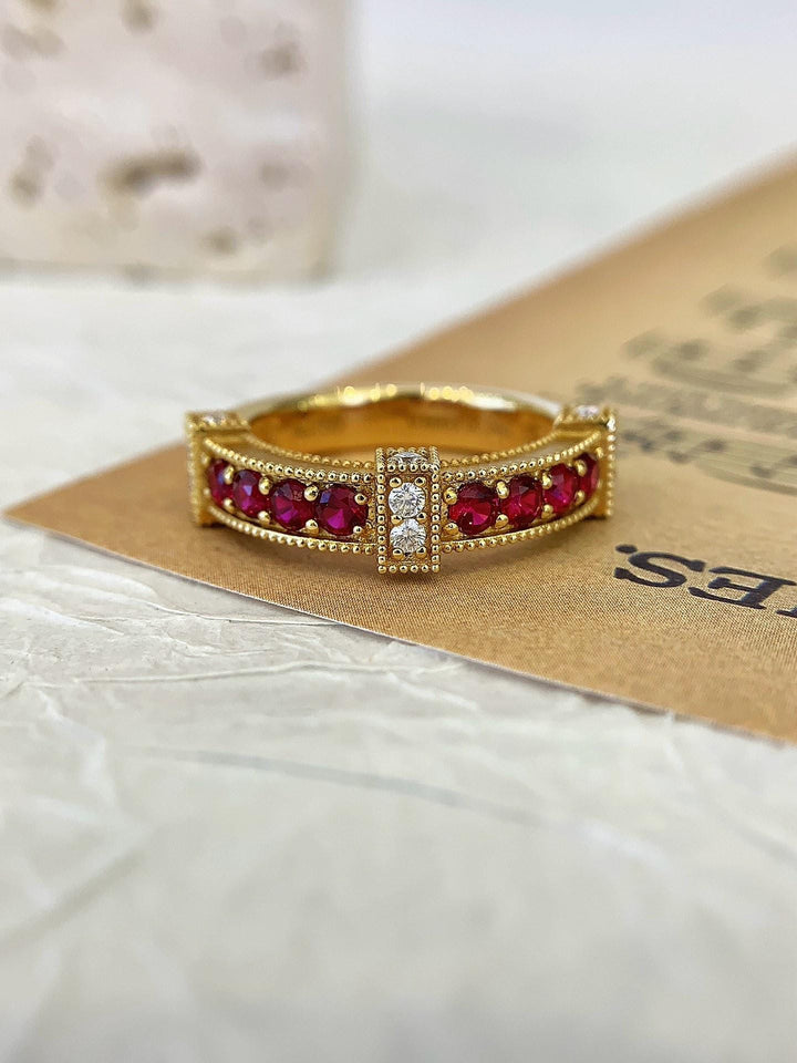 Old World Romance — Vintage Ruby & Diamond Band · 14K Yellow Gold